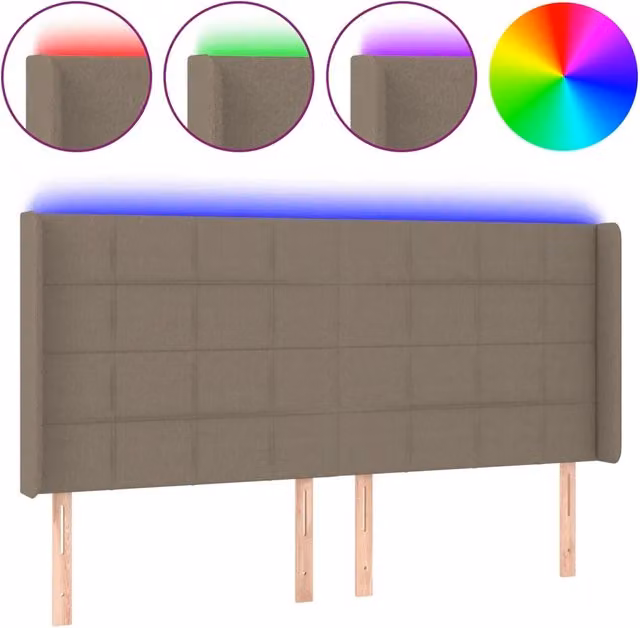 Testata del letto con illuminazione LED e porta di ricarica USB in tessuto beige L: 163 cm, P: 16 cm, H: 118/128 cm – 1