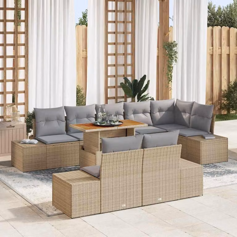 Maison Exclusive - Set da giardino con divano, 9 pezzi, rattan sintetico beige