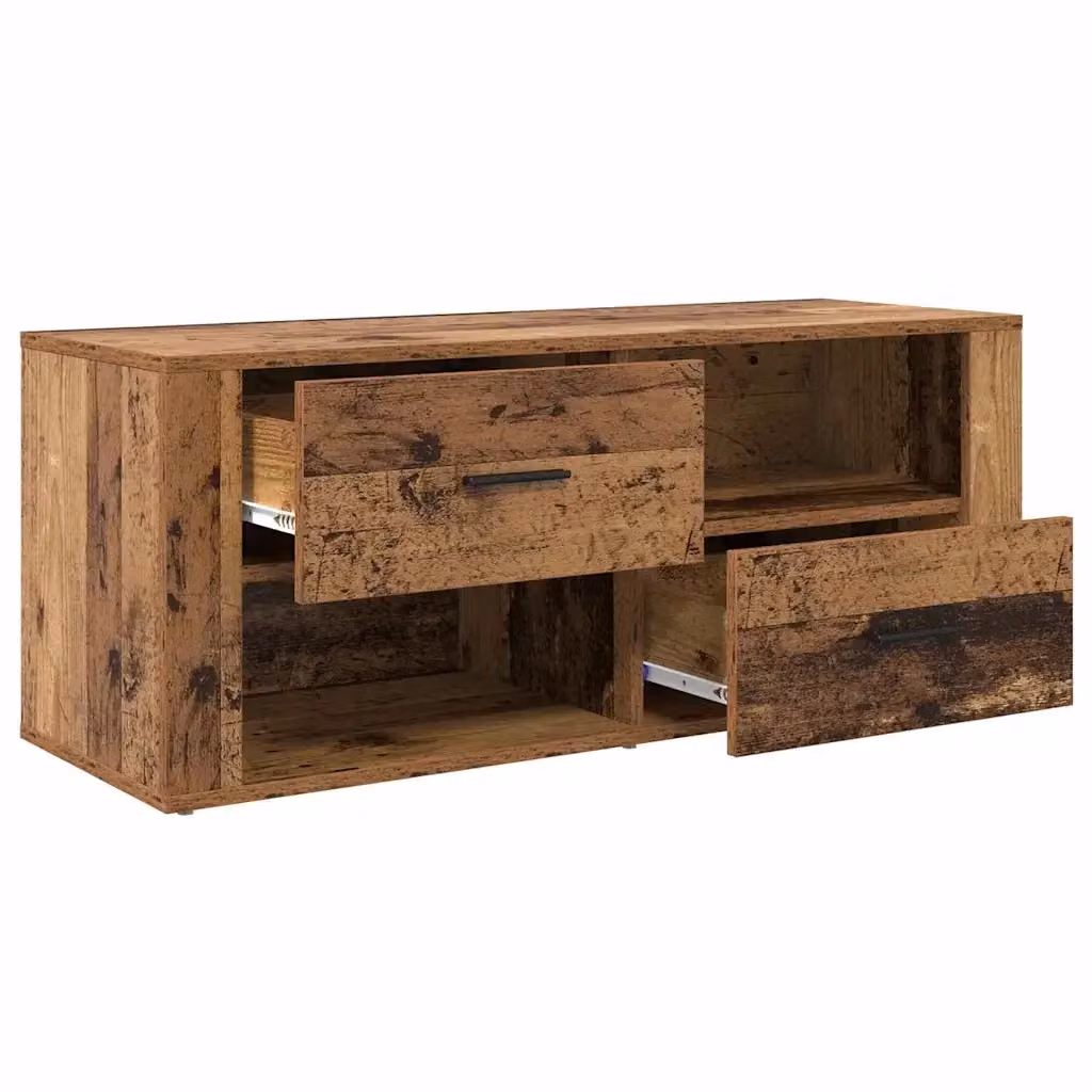 Mobile TV compatto in stile rustico HELLOSHOP26 con cassetto, colore marrone, in legno composito, L 100 cm x P 35 cm x H 40 cm – 2