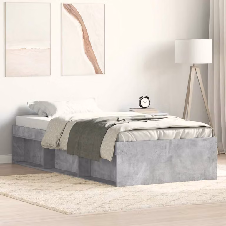 vidaXL Giroletto moderno in legno e MDF grigio con doghe fisse L/P/H: 200 x 100 x 35 cm