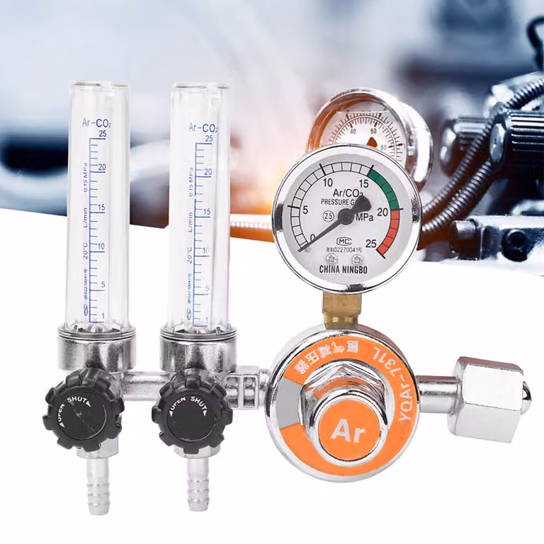 Regolatore di pressione Argon - Doppio tubo - Risparmio di gas - Filetto interno G5/8 - Campo di misura 0-25 MPa - Peso 572 grammi - Regolatore di pressione per gas