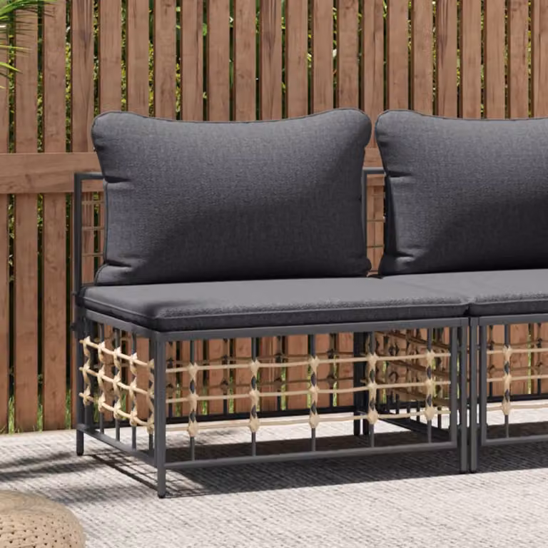 vidaXL Divano da giardino moderno in rattan e metallo con cuscini, colore grigio antracite, L: 72 cm, P: 66 cm, H: 70 cm