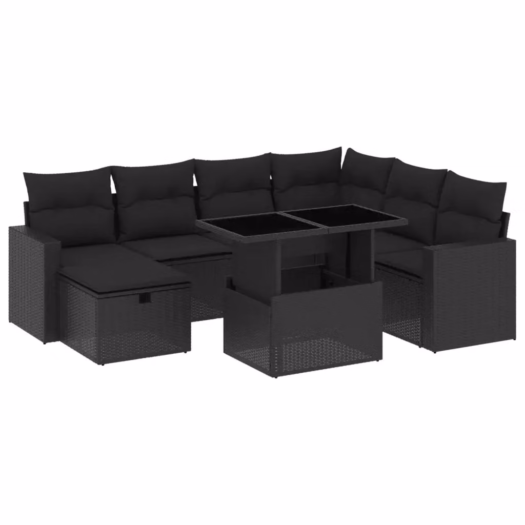 vidaXL Set Divani da Giardino a L con Cuscini 8 pz Nero in Polyrattan e Metallo – 2