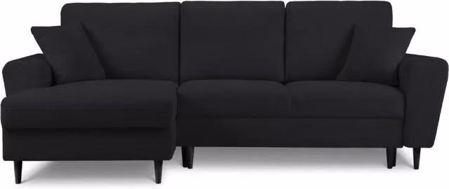 Divano convertibile angolare sinistro con contenitore Kyoto di Cosmopolitan Design, 4 posti, rivestimento in bouclé nero, L 241 cm x P 114,6 cm x H 88 cm
