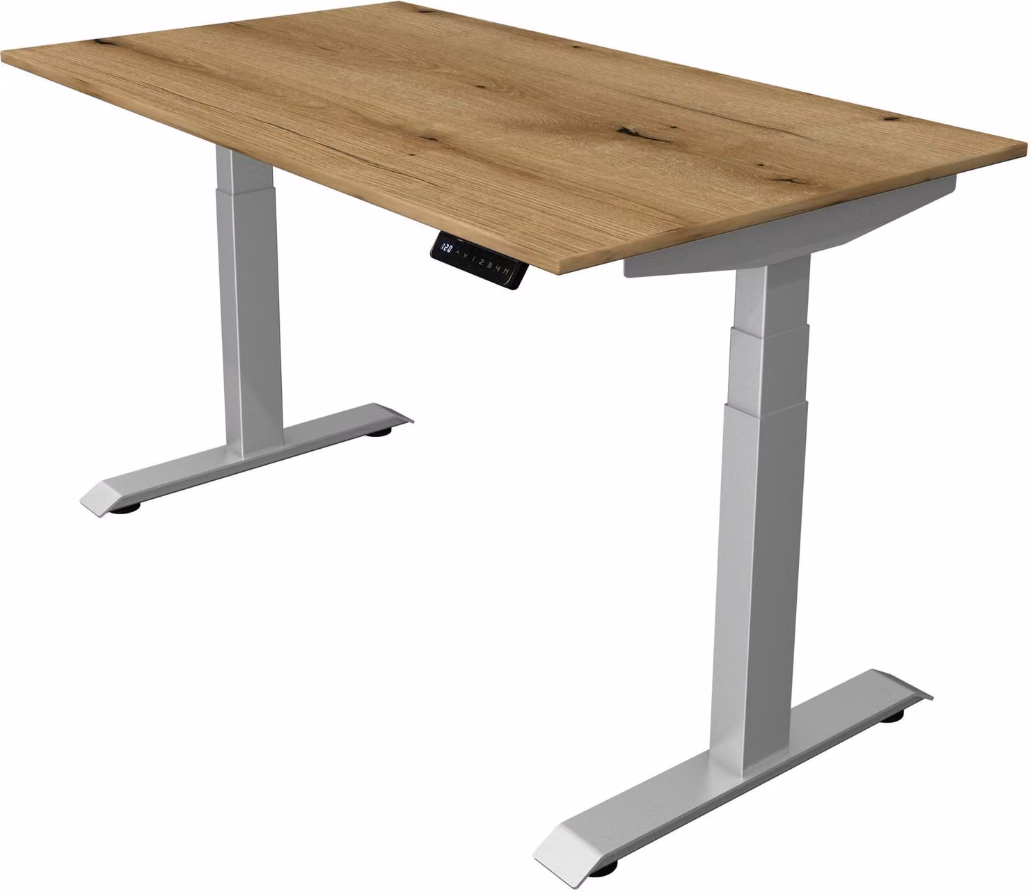 Scrivania Move 4 regolabile elettricamente in altezza, colore struttura:argento, dimensioni piano d'appoggio:140 x 80 cm, colore piano d'appoggio:rovere