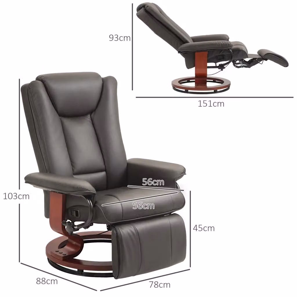 Poltrona Relax REDOM girevole e reclinabile in similpelle marrone L: 78 cm, P: 88 cm, H: 103 cm – 2