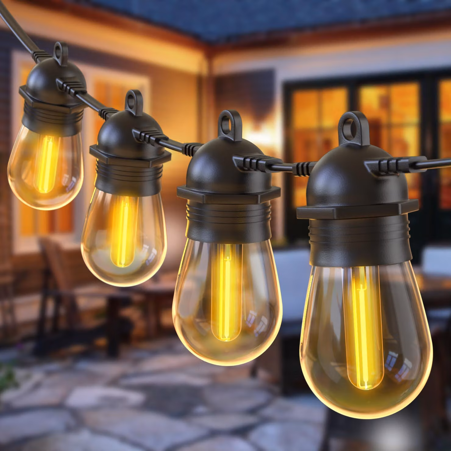 Catena luminosa a LED, 16 metri, 15+1 lampadine S14, grado di protezione IP65, luce bianco caldo, resistente agli urti