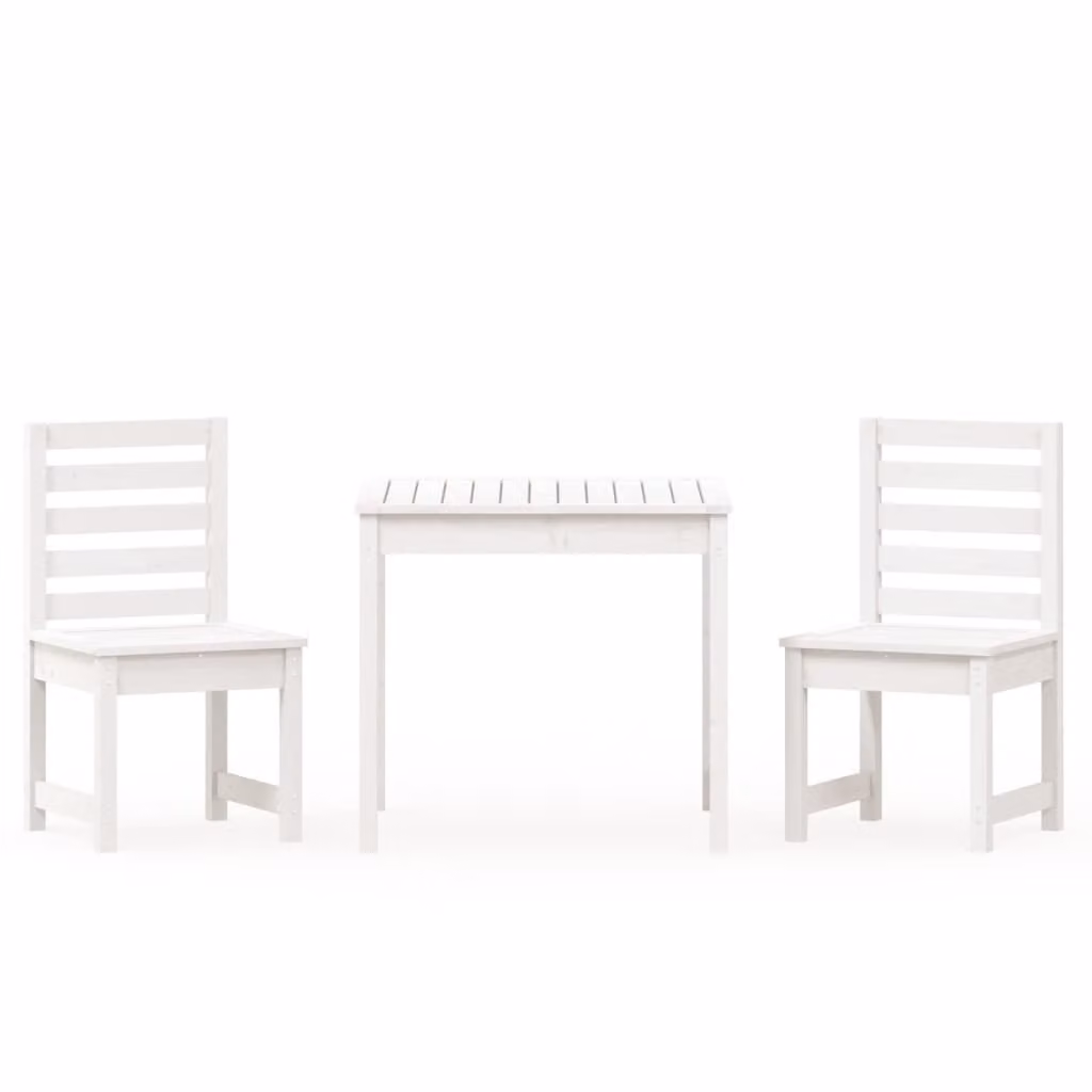 Set da Bistrot da Giardino 3pz Bianco in Legno Massello di Pino
