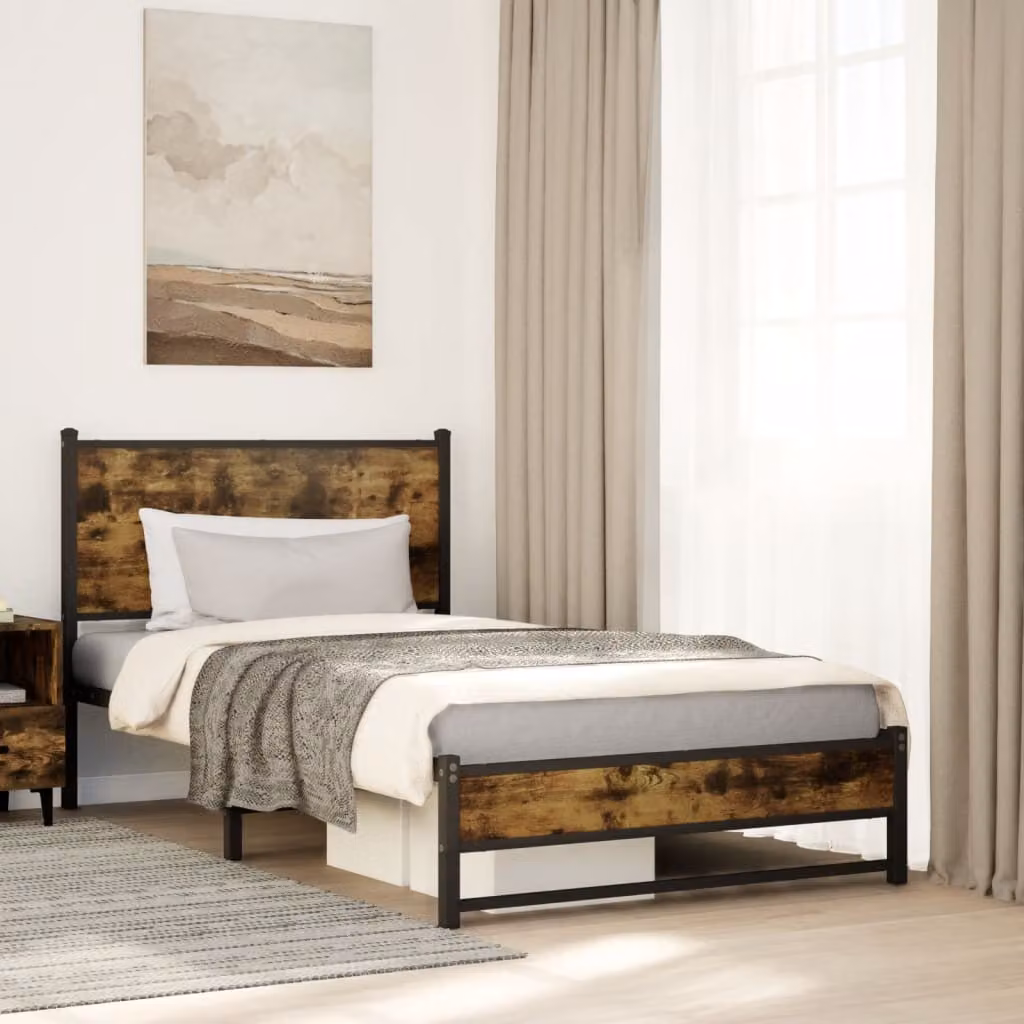 vidaXL Giroletto in Metallo Rovere Fumo L: 112 cm, P: 207 cm, H: 91,5 cm