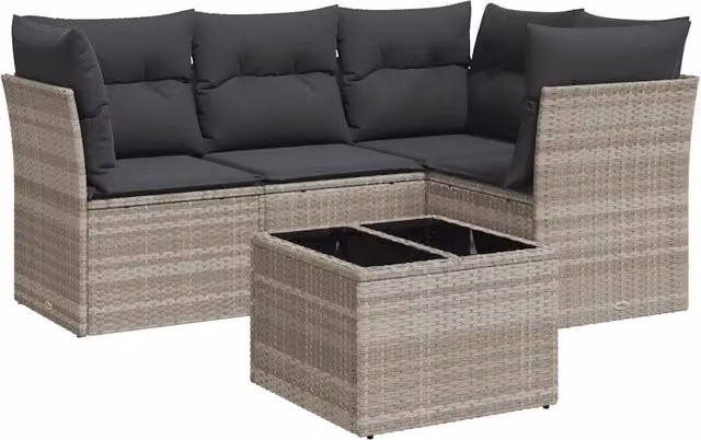 Set Divano da Giardino 5pz | Set Salotto da Giardino con Cuscini Grigio Chiaro Polyrattan