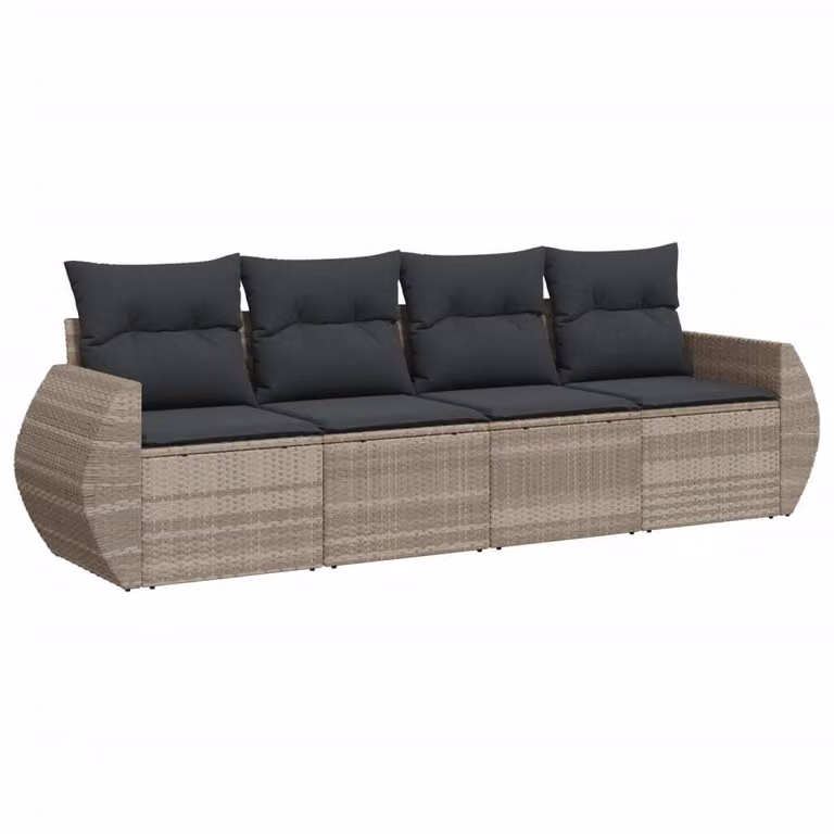 Set Divano da Giardino 4pz con Cuscini Grigio Chiaro Polyrattan