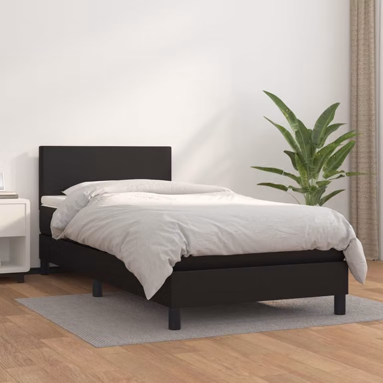 Letto con Giroletto a Molle e Materasso Ibrido vidaXL in Similpelle Nero, L/P/H: 90 x 190 cm