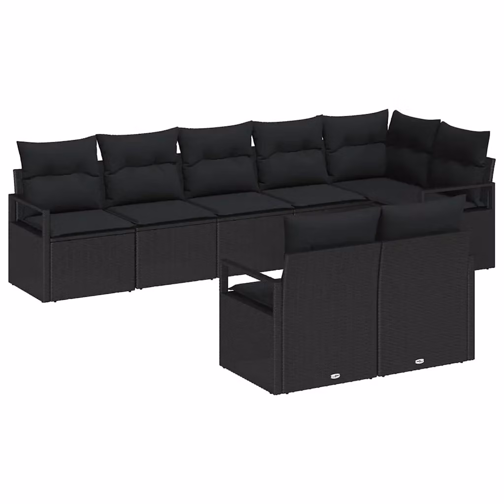 Set di divani da giardino vidaXL in polyrattan nero con cuscini imbottiti e struttura in metallo – 2