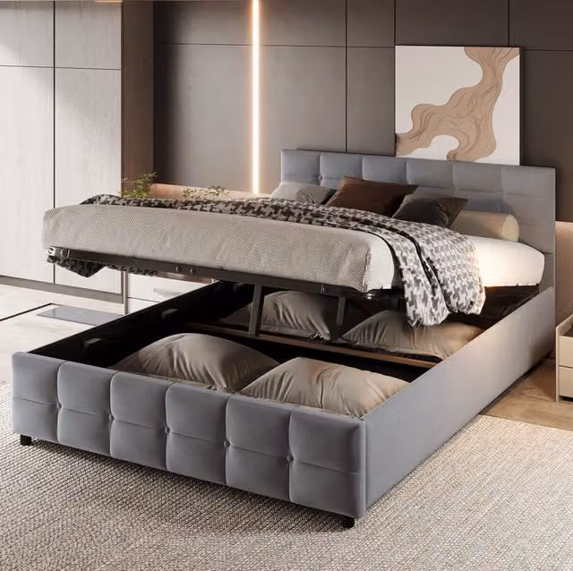 Letto matrimoniale 180x200 cm con contenitore idraulico; velluto olandese grigio