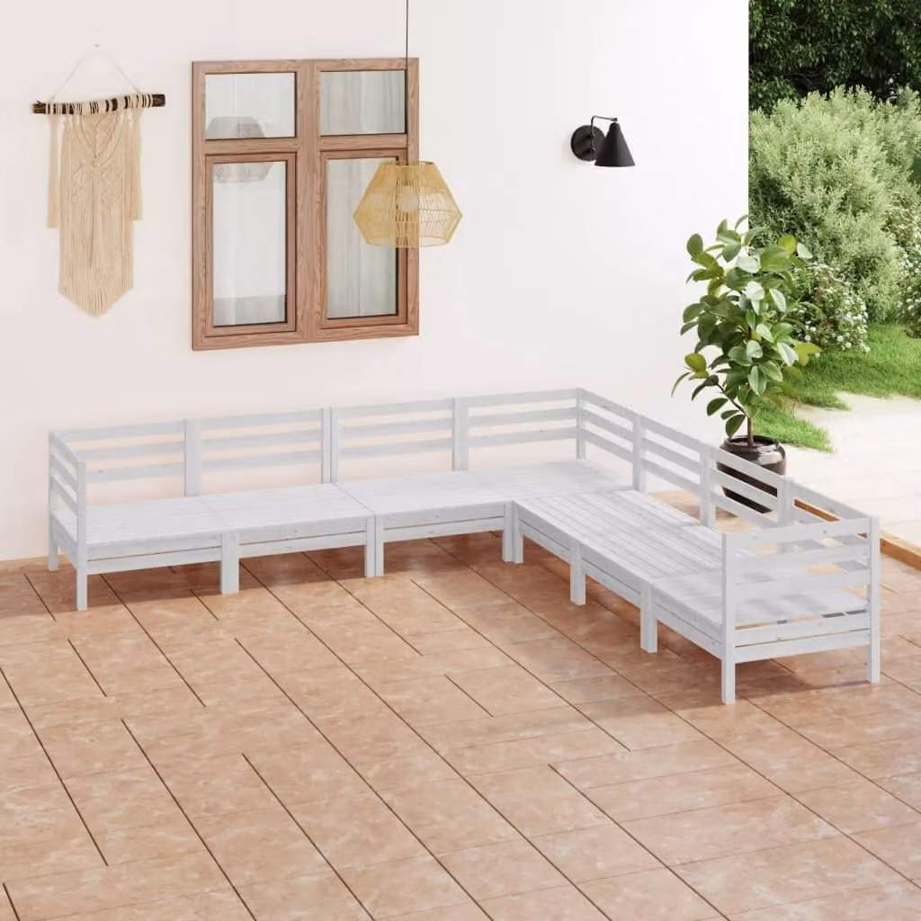 The Living Store Set salotto da giardino 7 pezzi in pino massiccio bianco