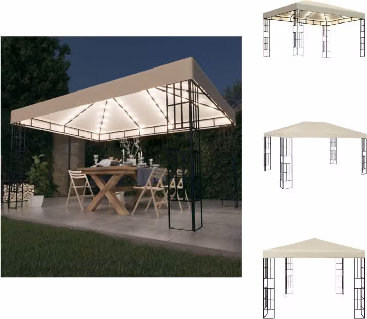 vidaXL Gazebo con catena di luci LED, 3x4 metri, color crema - Gazebo e tende per feste