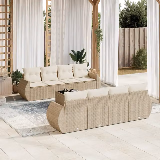 Set Divano da Giardino 9 pz con Cuscini Beige in Polyrattan 3221147
