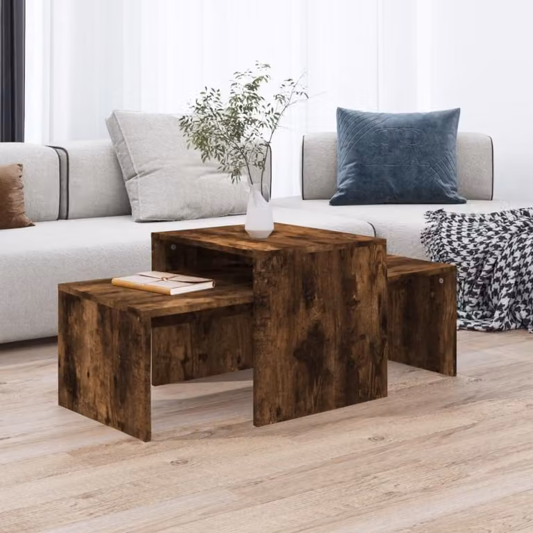 vidaXL Set di tavolini in rovere affumicato 100x48x40 cm materiale a base di legno - Tavolino - Tavolini - Tavolino - Tavolo da divano