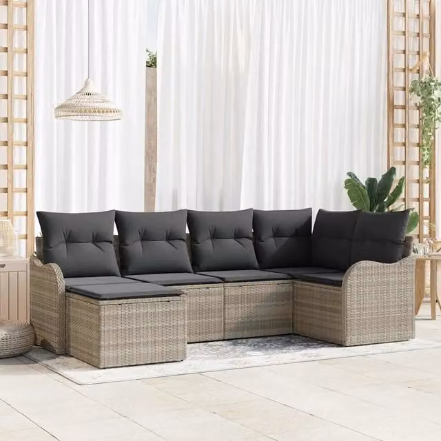 Set Divano da Giardino 6 pz Grigio chiaro polyrattan 3354441