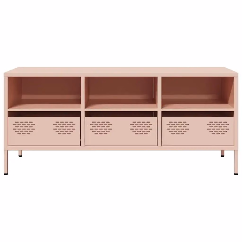 Mobile porta TV industriale HELLOSHOP26 in metallo rosa con 3 vani e 3 cassetti L: 101,5 cm, P: 39 cm, H: 43,5 cm – 2