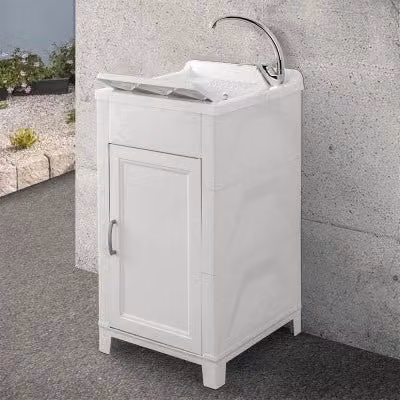 Lavatoio da esterno INBAGNO bianco con vasca e asse lavapanni in kit montaggio L: 50,5 cm, P: 46 cm, H: 83 cm