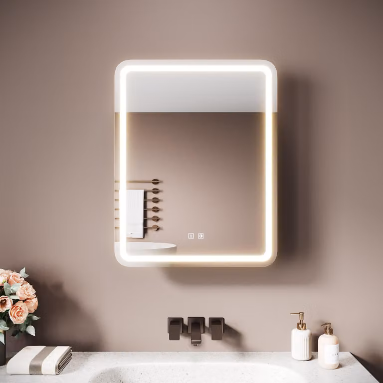 SONNI 55 x 70 x 15 cm Armadio a specchio a un'anta in legno Urban Beige Antiappannamento Presa per la ricarica del rasoio Inclusa cassetta per i fazzoletti di carta