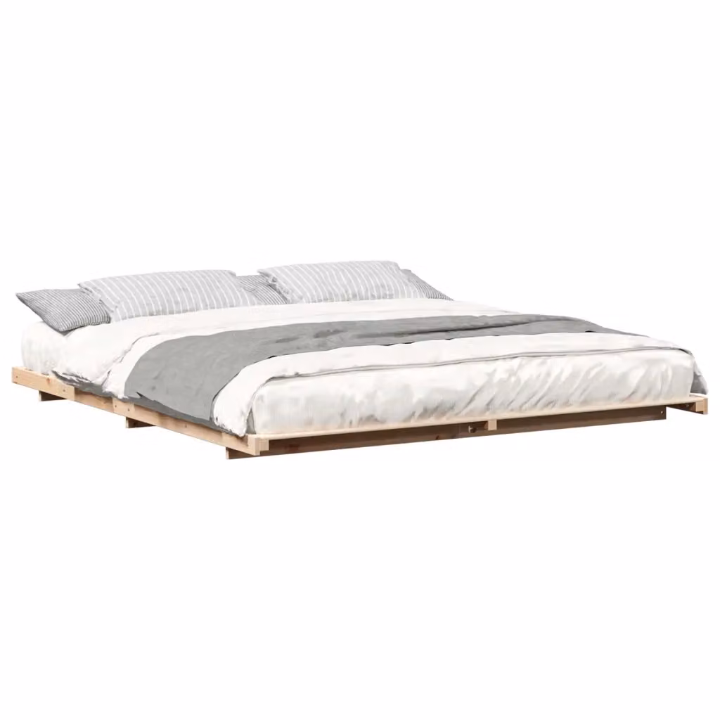 Struttura del letto vidaXL in pino massello e metallo, colore marrone, L 180 x P 200 x H 220 cm – 2
