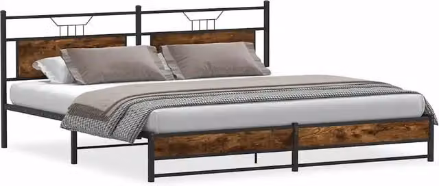 Letto matrimoniale | Letto per adulti | Giroletto senza Materaso in Metallo Rovere Fumo 193x201 cm