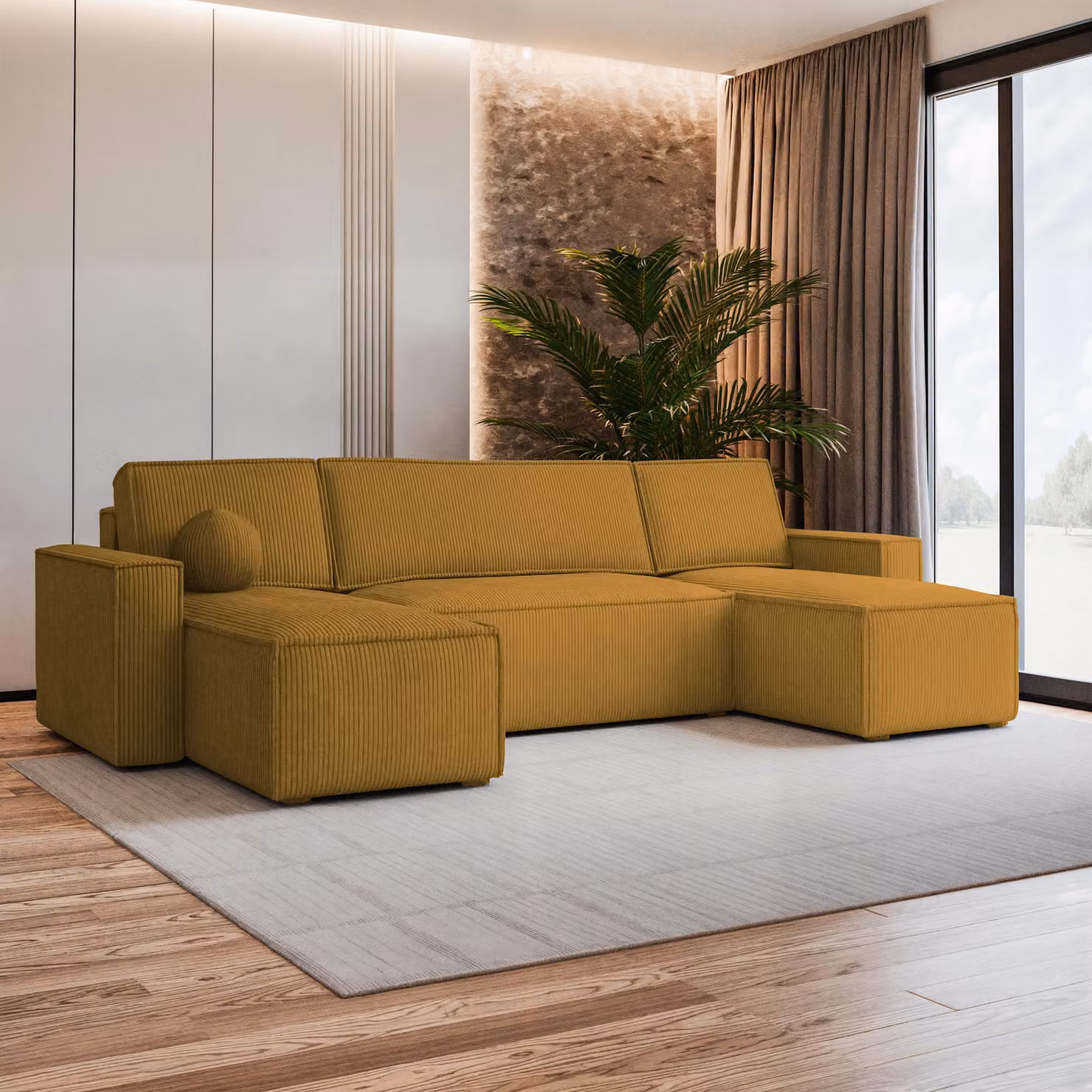 Divano angolare Masseno PESANO P con funzione letto a U, divano con box letto, divano da salotto, divano, divano, divano letto, set di divani - giallo, POSO 01