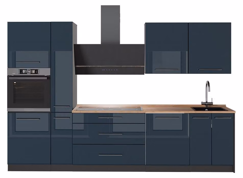 Cucina componibile Vicco Fame-Line Blu scuro lucido/Antracite 310 cm, PL Rovere, Model 64270