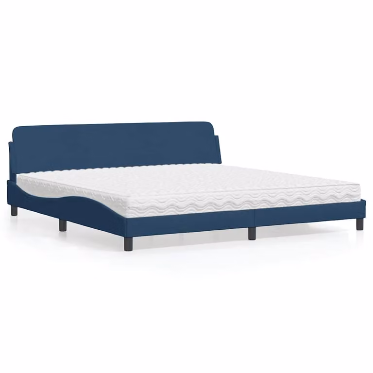 Letto con Materasso Dover vidaXL in Tessuto Blu e Bianco L/P/H: 200 x 200 x 74,5 cm