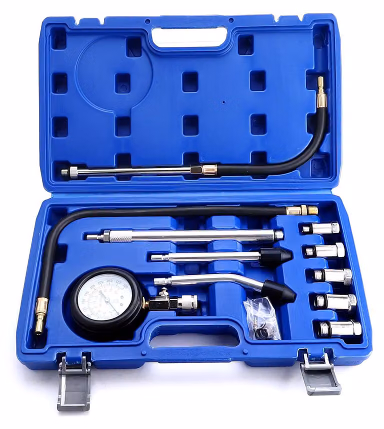 Kit di prova di compressione, composto da 11 pezzi, per motori, con 5 adattatori