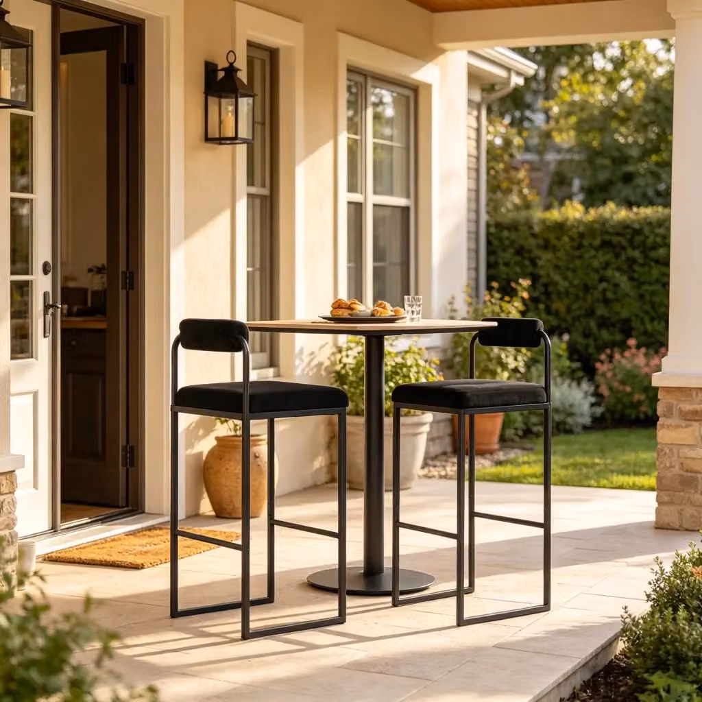 Set da 2 pezzi di sgabelli bar REDOM con schienale in velluto nero e struttura in metallo, L/P/H: 38,5 x 39 x 95,5 cm – 2