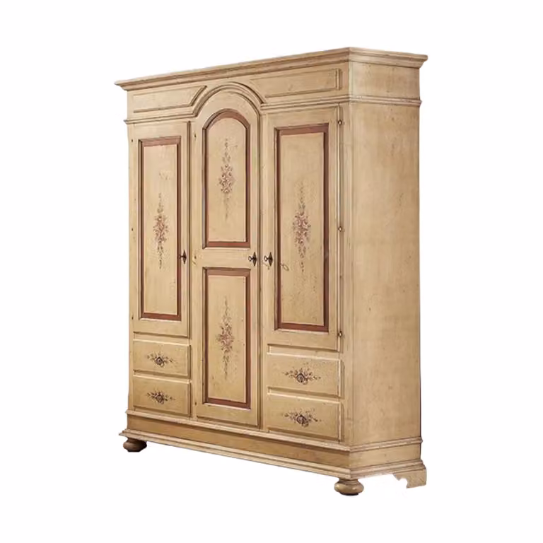 Armadio 3 porte in legno stile arte povera Mobili 2G colore avorio e rosso anticato L: 184 cm, P: 60 cm, H: 223 cm