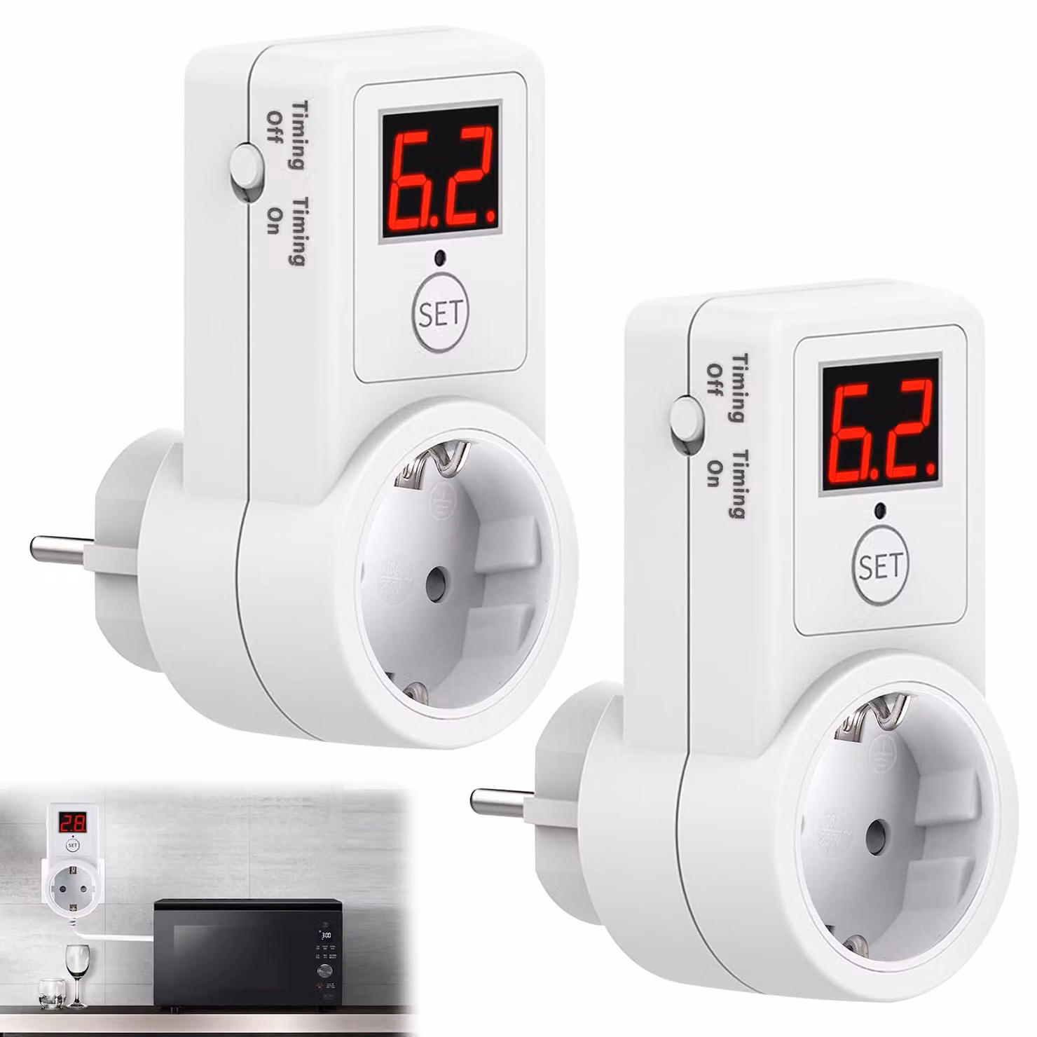 Timer con uscita, 2 prese, intervallo da 10 minuti a 9 ore e 50 minuti, presa con timer, 230 V