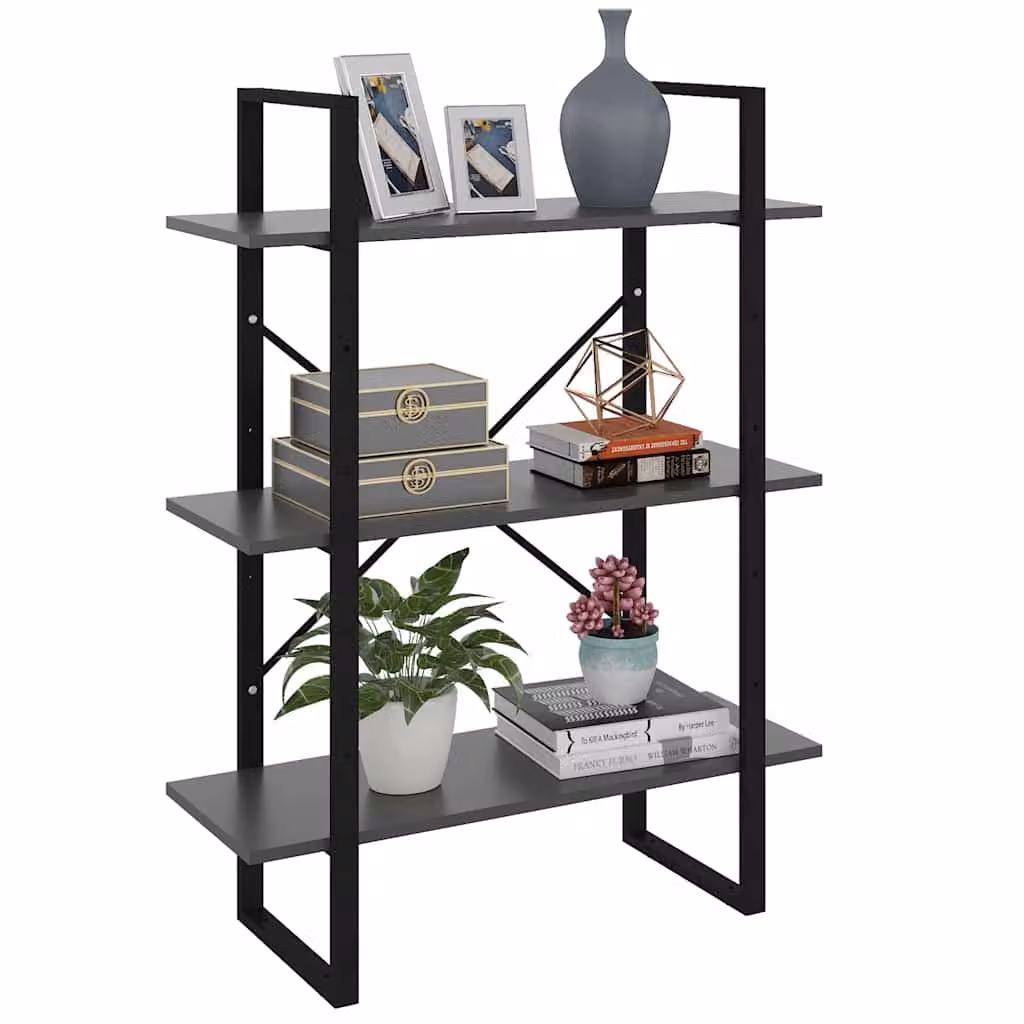Libreria Industrial vidaXL Grigia in Legno e Metallo L: 80 cm, P: 30 cm, H: 105 cm