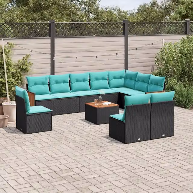 Set Divani da Giardino 11 pz con Cuscini Nero in Polyrattan 3227758