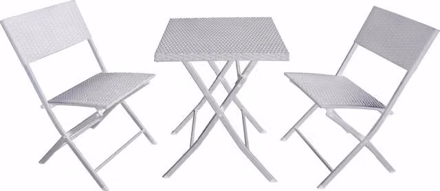 Set Tavolino e 2 Sedie Pieghevoli da Giardino Becker in Acciaio e Polyrattan Bianco