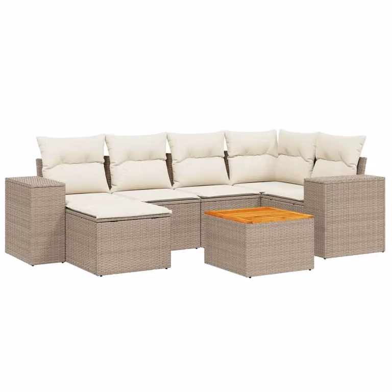 Set Divani da Giardino 7 pz con Cuscini Beige in Polyrattan