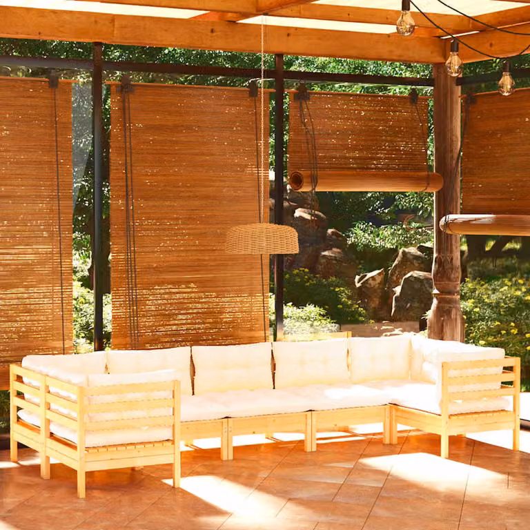 vidaXL Set Salotto da Giardino a L in Legno di Pino con Cuscini Beige, 7 Pezzi