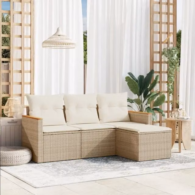 Set Divano da Giardino 4 pz con Cuscini Beige in Polyrattan 3225904