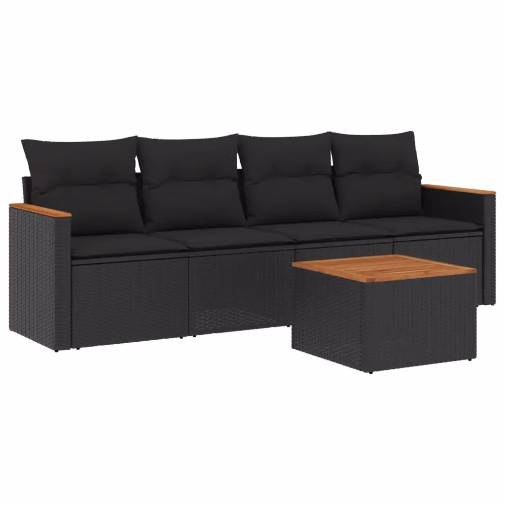 vidaXL Set Divani da Giardino 5 pz in Polyrattan Nero con Cuscini e Tavolino per Terrazza e Giardino – 2