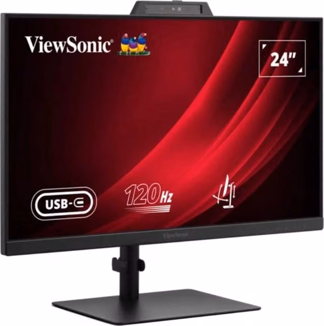Monitor Viewsonic 24 pollici FHD IPS con webcam, connettività HDMI, DisplayPort, VGA, USB-C e 4 porte USB, colore nero