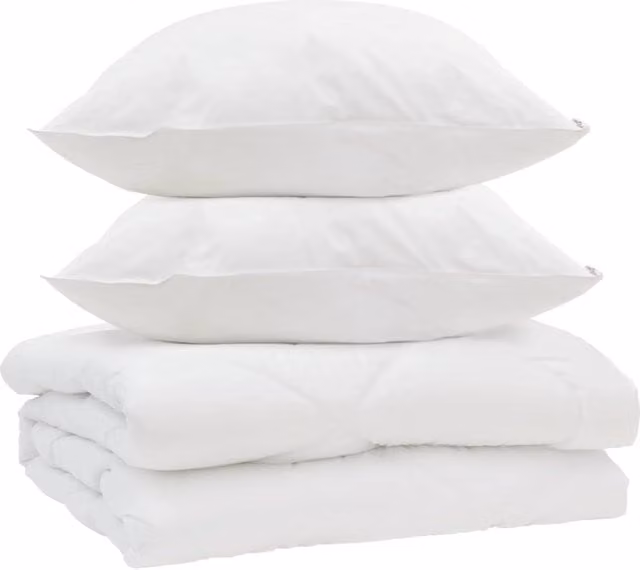 Set da letto composto da piumone e 2 cuscini in microfibra di bambù e poliestere, traspirante e lavabile, colore bianco, ideale per la stagione estiva