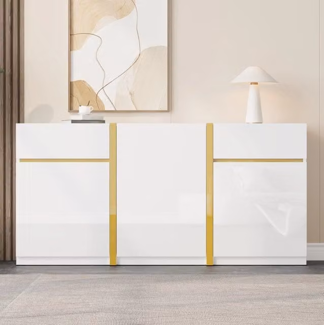 Credenza 160x40x78 cm bianco in MDF, 3 ante e 2 cassetti