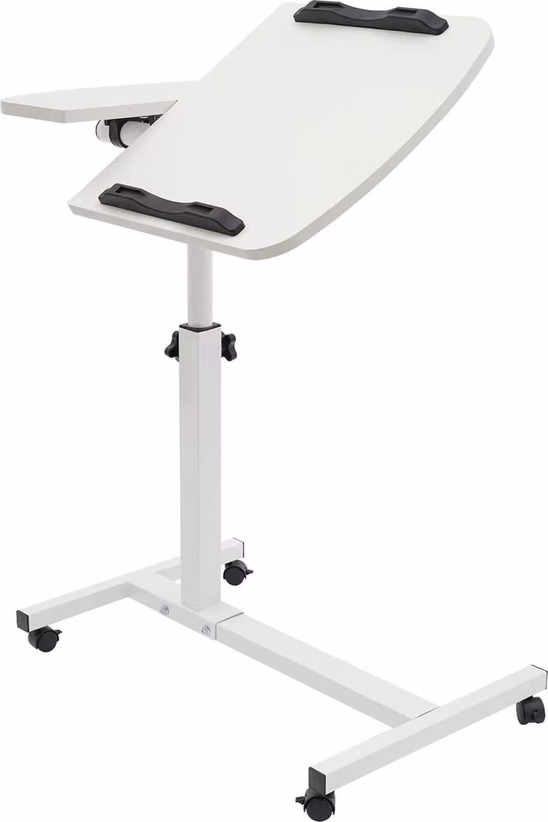 Tavolino per laptop - Tavolino da letto su ruote - Rettangolare 60×40 cm - Acciaio inossidabile - Richiede assemblaggio - Bianco