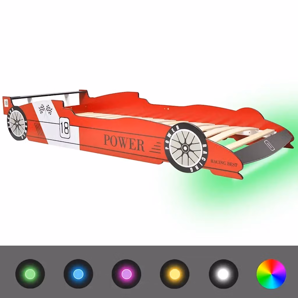 Letto per bambini a tema auto da corsa con luci LED vidaXL, colore rosso, L/P/H: 200 x 90 x 94 cm – 2