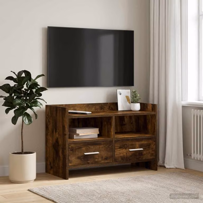 Mobile TV vidaXL in legno ingegnerizzato Rovere Fumo, L 71,5 x P 33 x H 47 cm