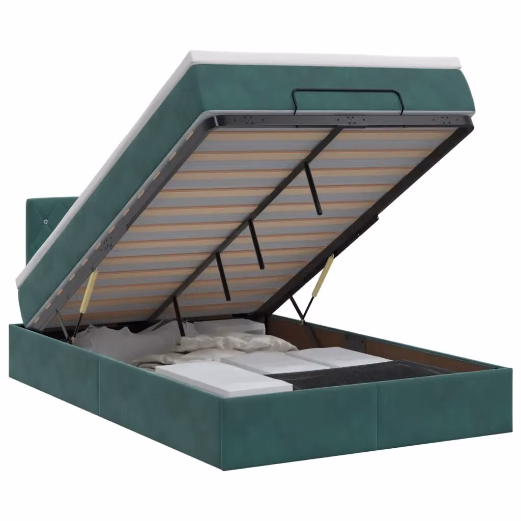 Letto ottomano con contenitore a sollevamento vidaXL in velluto verde L/P/H: 200 x 120 x 88 cm – 2