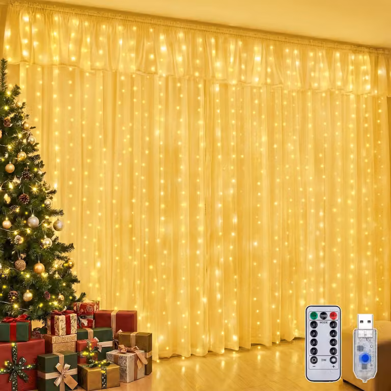 Tenda luminosa a LED, 200 LED, 3 x 2 metri, luce calda, alimentazione tramite USB